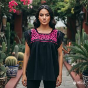 Traditional hand embroidered blouse Flowers 23 x 30 in  Size LG